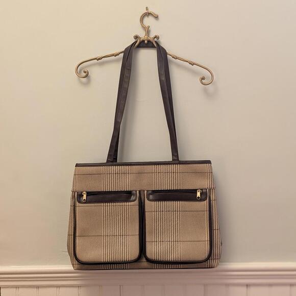 Handbags - Large vintage check bag with divided interior and exterior pockets.